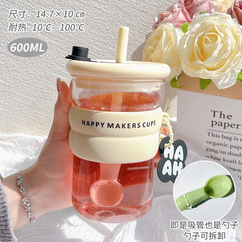 台灣現貨 吸管杯 可愛 大肚水杯 大容量 杯子 女學生 便攜 夏季塑膠杯 水壺 玻璃杯 玻璃水壺 批發-細節圖5