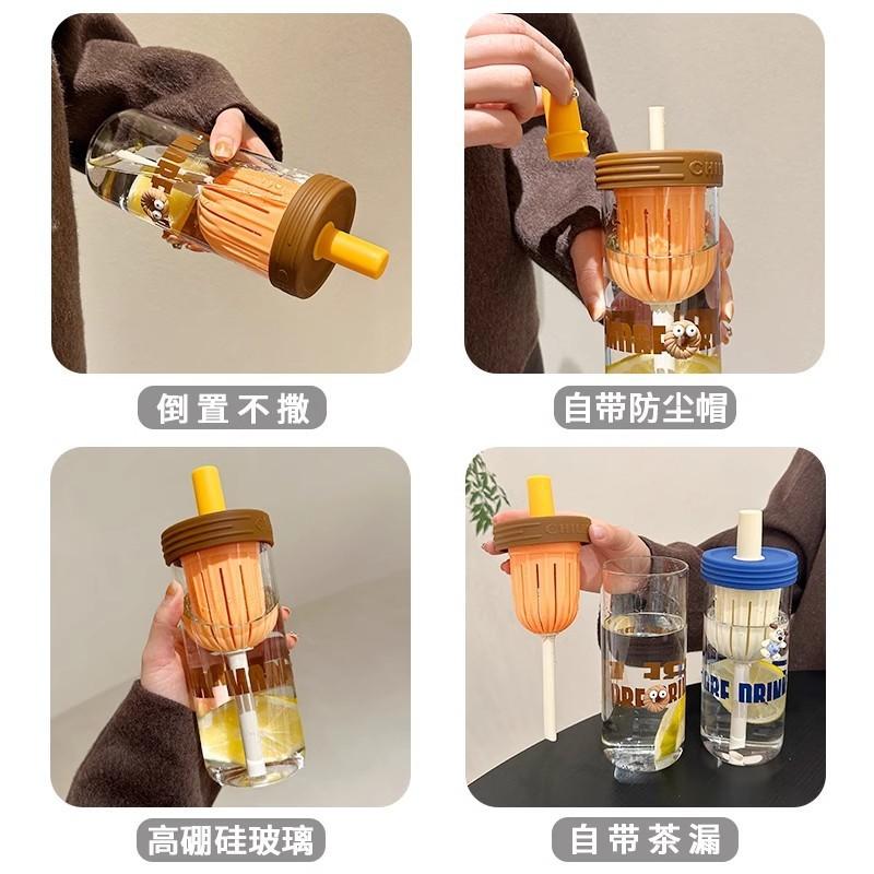 台灣現貨 吸管杯 可愛 大肚水杯 大容量 杯子 女學生 便攜 夏季塑膠杯 水壺 玻璃杯 玻璃水壺 批發-細節圖7