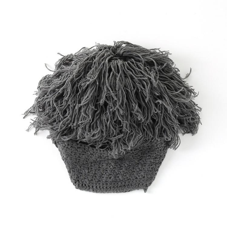 台灣出貨 假髮帽 鬍子帽 手工編織口罩帽 兒童裝飾 保暖毛線帽 萬聖節-細節圖4