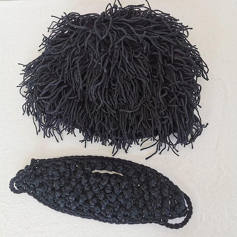 台灣出貨 假髮帽 鬍子帽 手工編織口罩帽 兒童裝飾 保暖毛線帽 萬聖節-細節圖5