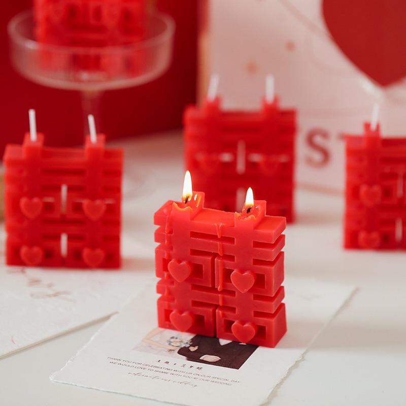 台灣現貨  囍 香薰蠟燭 囍字 雙喜 婚禮 結婚 婚房佈置 囍字蠟燭 喜紅雙囍香薰蠟燭-細節圖2
