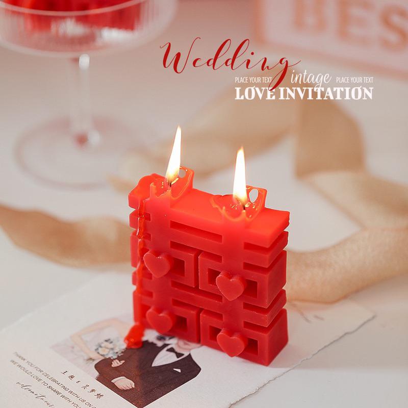 台灣現貨  囍 香薰蠟燭 囍字 雙喜 婚禮 結婚 婚房佈置 囍字蠟燭 喜紅雙囍香薰蠟燭-細節圖3