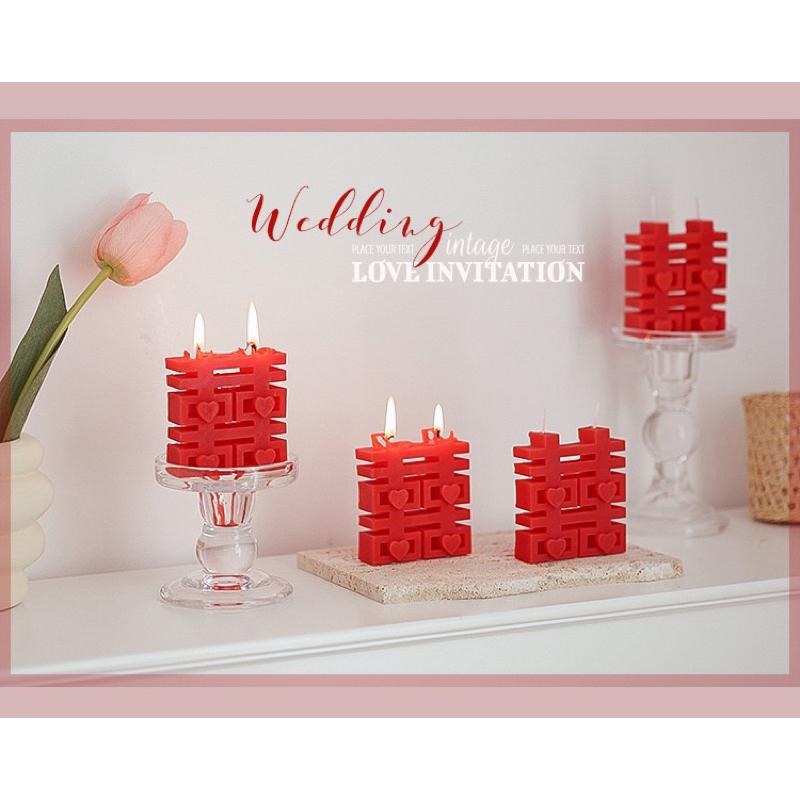 台灣現貨  囍 香薰蠟燭 囍字 雙喜 婚禮 結婚 婚房佈置 囍字蠟燭 喜紅雙囍香薰蠟燭-細節圖7