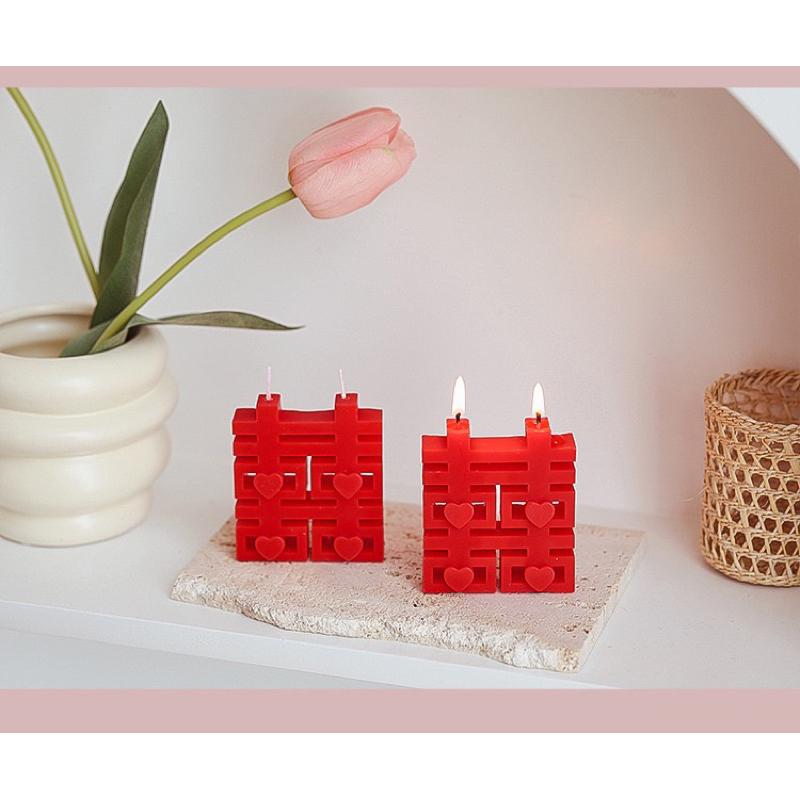 台灣現貨  囍 香薰蠟燭 囍字 雙喜 婚禮 結婚 婚房佈置 囍字蠟燭 喜紅雙囍香薰蠟燭-細節圖8