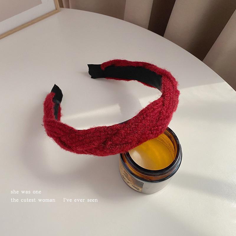 台灣現貨 出清 韓版秋冬麻花辮子 髮箍 針織毛線頭飾 頭箍 增高髮箍 洗臉髮箍 寬版 格紋交叉海綿髮箍 髮飾-細節圖4