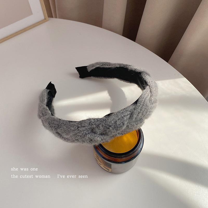 台灣現貨 出清 韓版秋冬麻花辮子 髮箍 針織毛線頭飾 頭箍 增高髮箍 洗臉髮箍 寬版 格紋交叉海綿髮箍 髮飾-細節圖7