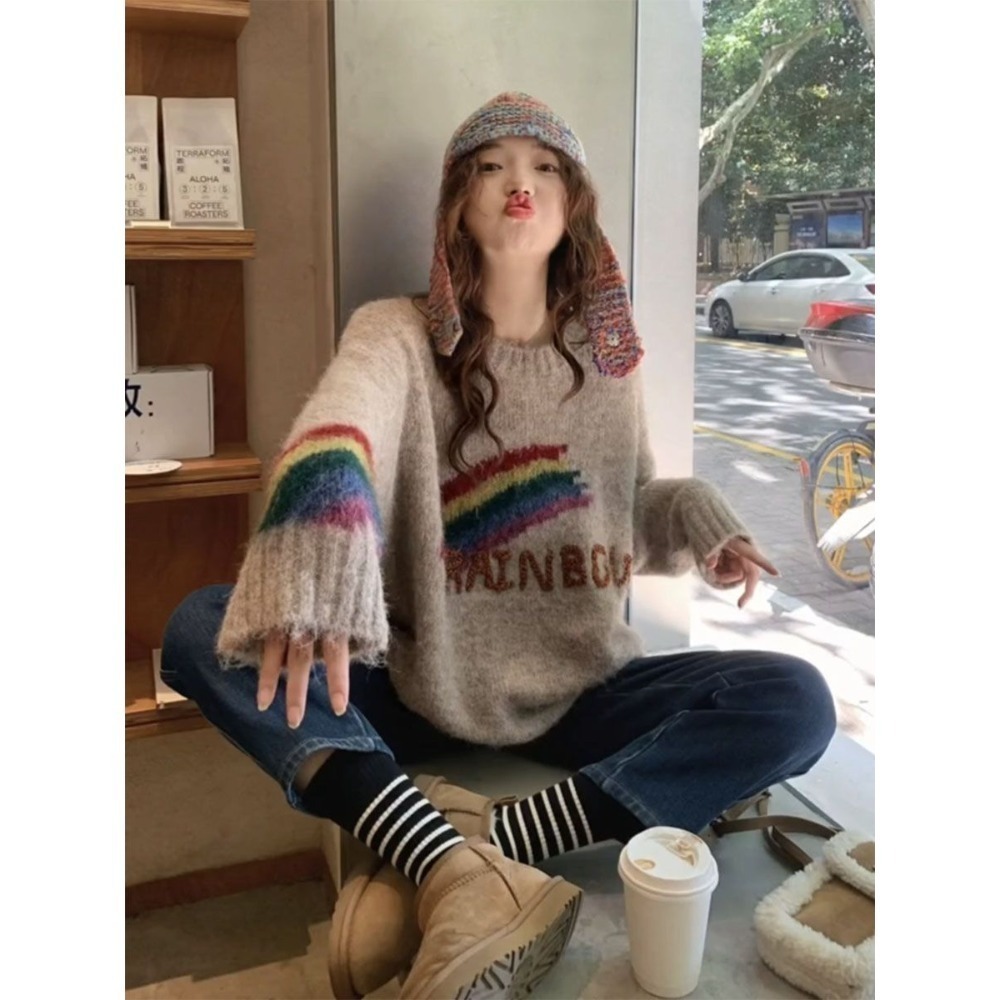 彩虹慵懶風毛衣-細節圖2