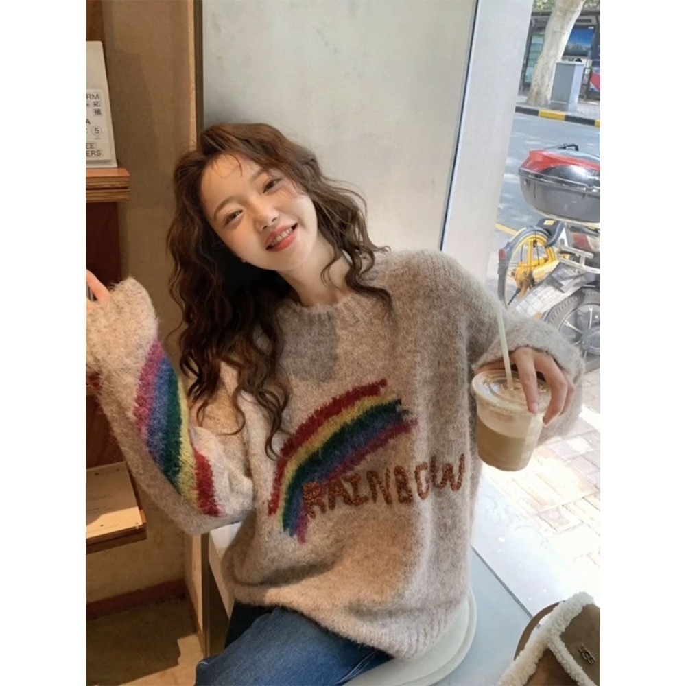 彩虹慵懶風毛衣-細節圖3