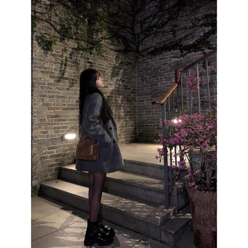 灰色毛料中長大衣-細節圖3