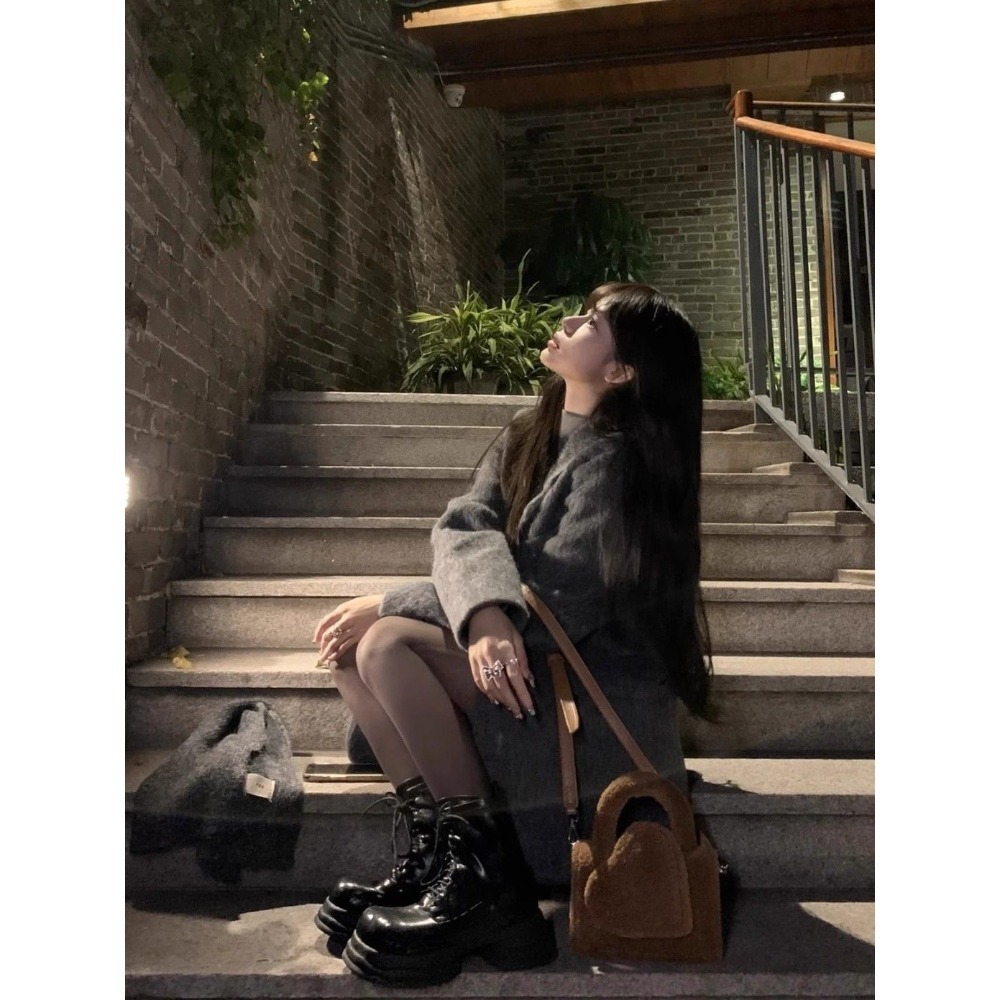 灰色毛料中長大衣-細節圖4