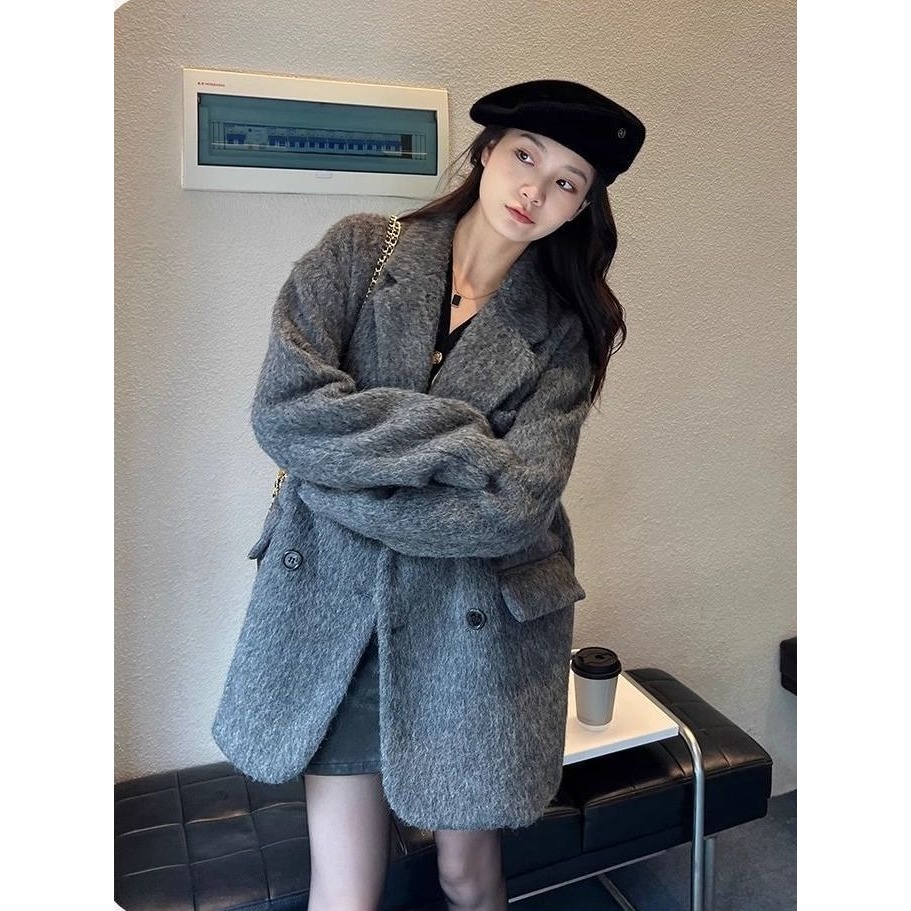 灰色毛料中長大衣-細節圖5