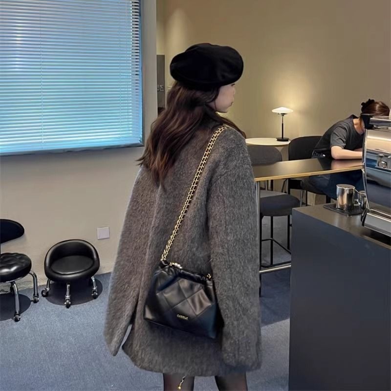 灰色毛料中長大衣-細節圖6