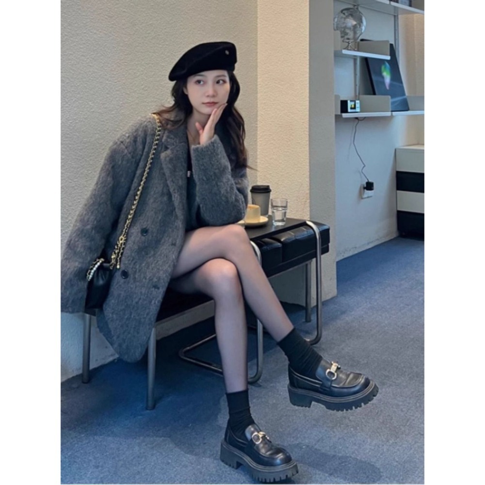 灰色毛料中長大衣-細節圖7