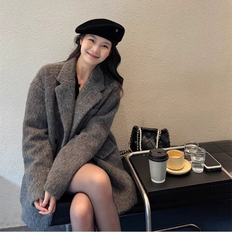 灰色毛料中長大衣-細節圖8