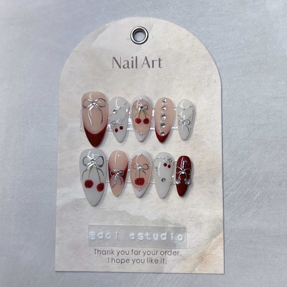 葵の手工穿戴甲🌻櫻桃金屬蝴蝶結美甲🍒🎀-細節圖2