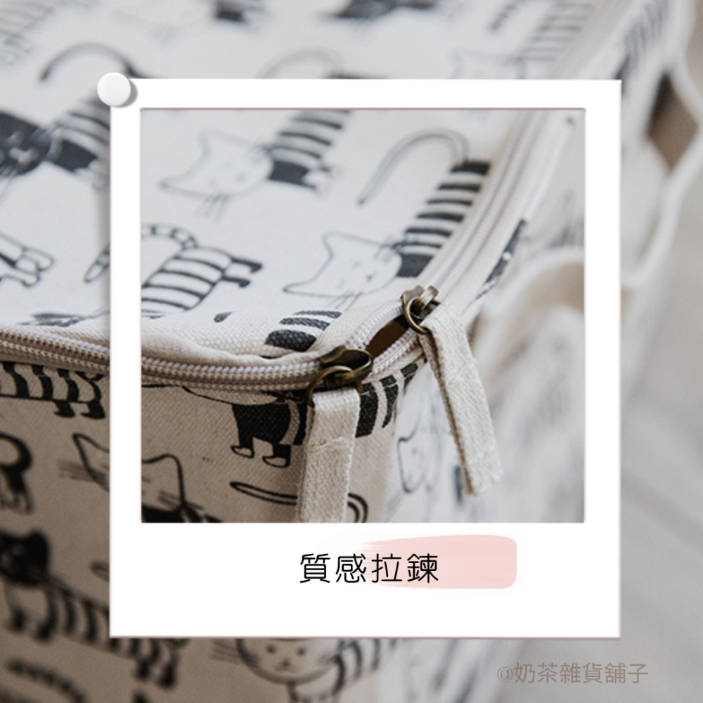 【奶茶雜貨】加厚日式棉麻收納籃(貓咪款) 布藝收納箱 被子防潮衣櫃整理盒儲存袋-細節圖4