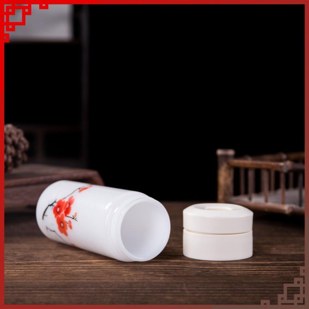 【巔品購物】景德鎮 350ml 玉瓷杯 一鍵開蓋 陶瓷保溫杯 景德鎮白玉 玉瓷保溫杯 陶瓷隨行杯-細節圖3