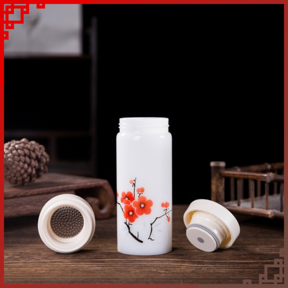 【巔品購物】景德鎮 350ml 玉瓷杯 一鍵開蓋 陶瓷保溫杯 景德鎮白玉 玉瓷保溫杯 陶瓷隨行杯-細節圖4