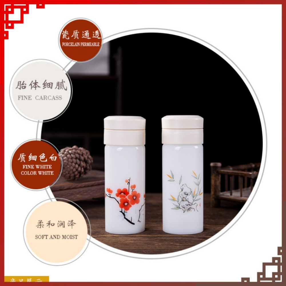 【巔品購物】景德鎮 350ml 玉瓷杯 一鍵開蓋 陶瓷保溫杯 景德鎮白玉 玉瓷保溫杯 陶瓷隨行杯-細節圖6