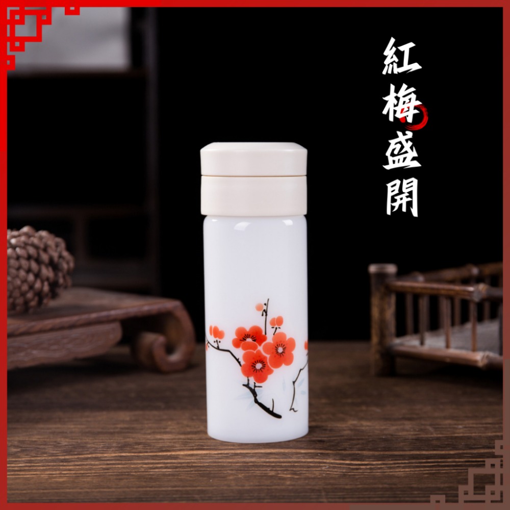 【巔品購物】景德鎮 350ml 玉瓷杯 一鍵開蓋 陶瓷保溫杯 景德鎮白玉 玉瓷保溫杯 陶瓷隨行杯-規格圖9