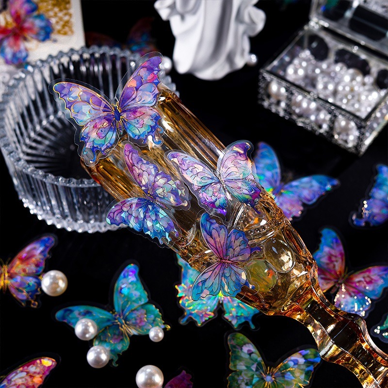 【巔品購物】鎏金蝶夢手帳貼紙包 復古燙金 貼畫 防水 手帳 咕卡 素材-細節圖3