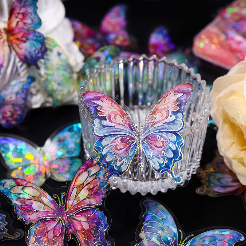 【巔品購物】鎏金蝶夢手帳貼紙包 復古燙金 貼畫 防水 手帳 咕卡 素材-細節圖4