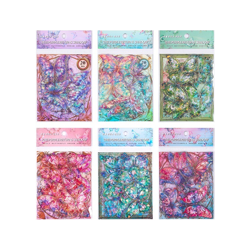 【巔品購物】鎏金蝶夢手帳貼紙包 復古燙金 貼畫 防水 手帳 咕卡 素材-細節圖5