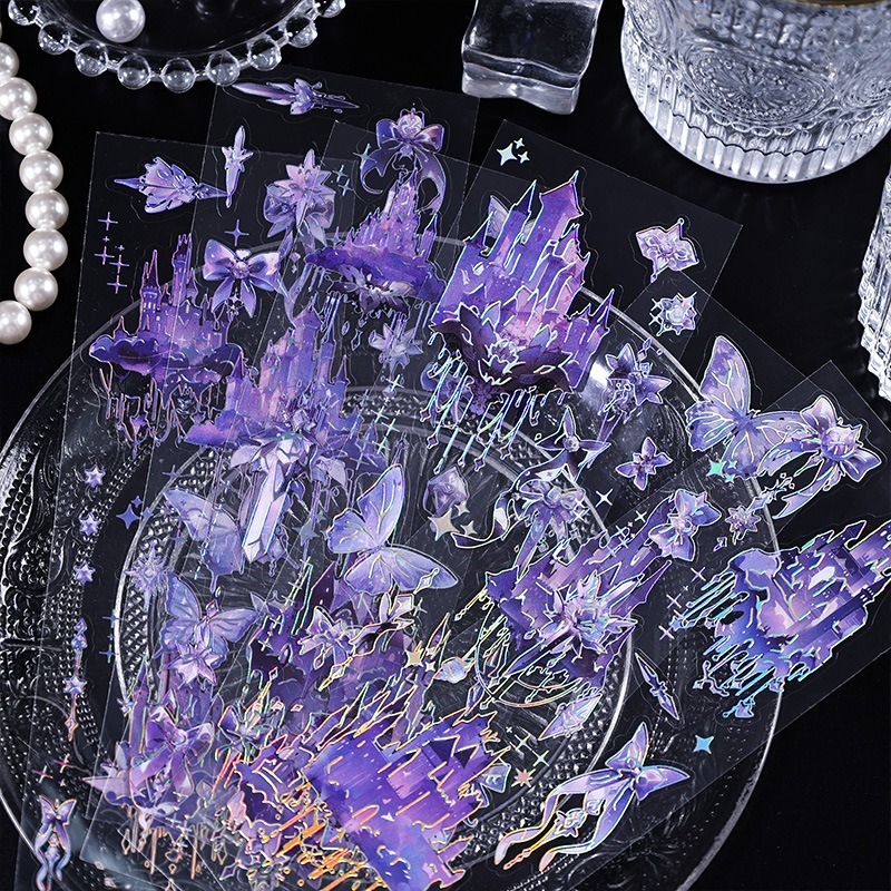 【巔品購物】 天空之城 鐳射貼紙包 切膜 手帳貼紙 創意貼畫 手帳素材-細節圖2