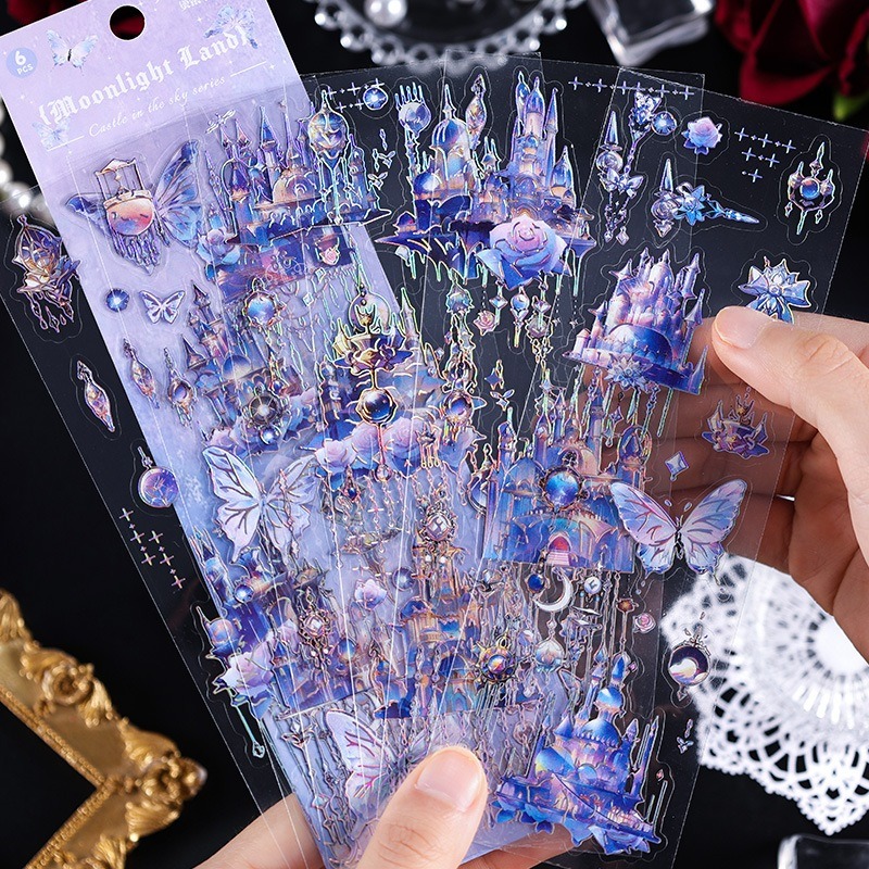 【巔品購物】 天空之城 鐳射貼紙包 切膜 手帳貼紙 創意貼畫 手帳素材-細節圖3