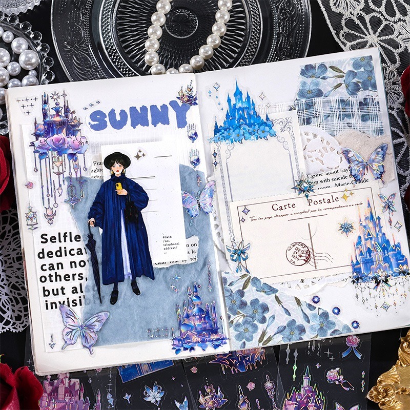 【巔品購物】 天空之城 鐳射貼紙包 切膜 手帳貼紙 創意貼畫 手帳素材-細節圖4