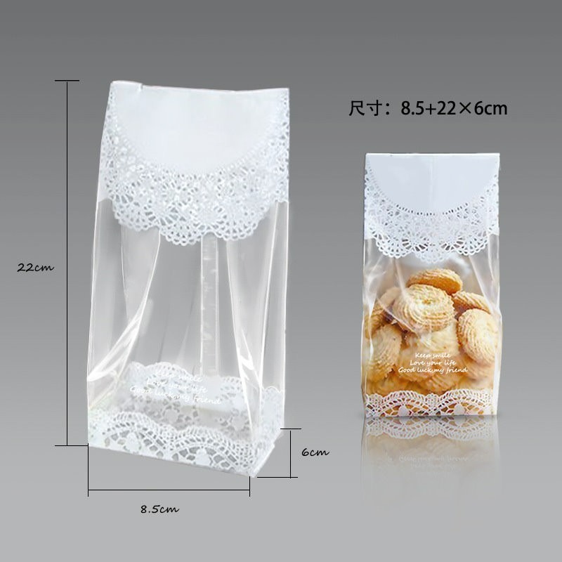 【巔品購物】 蕾絲平口袋 站立袋 曲奇餅乾袋 透明烘焙食品袋 小點心 糖果牛軋餅 雪花酥機封袋-規格圖5