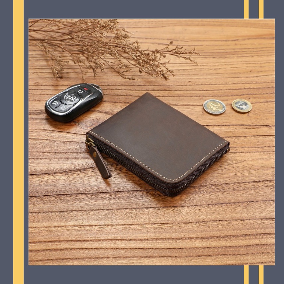 【巔品購物】瘋馬頭層牛皮 復古皮夾 男士皮夾 短拉鍊皮夾 真皮超薄 橫皮夾 簡約錢夾 真皮皮包-細節圖5
