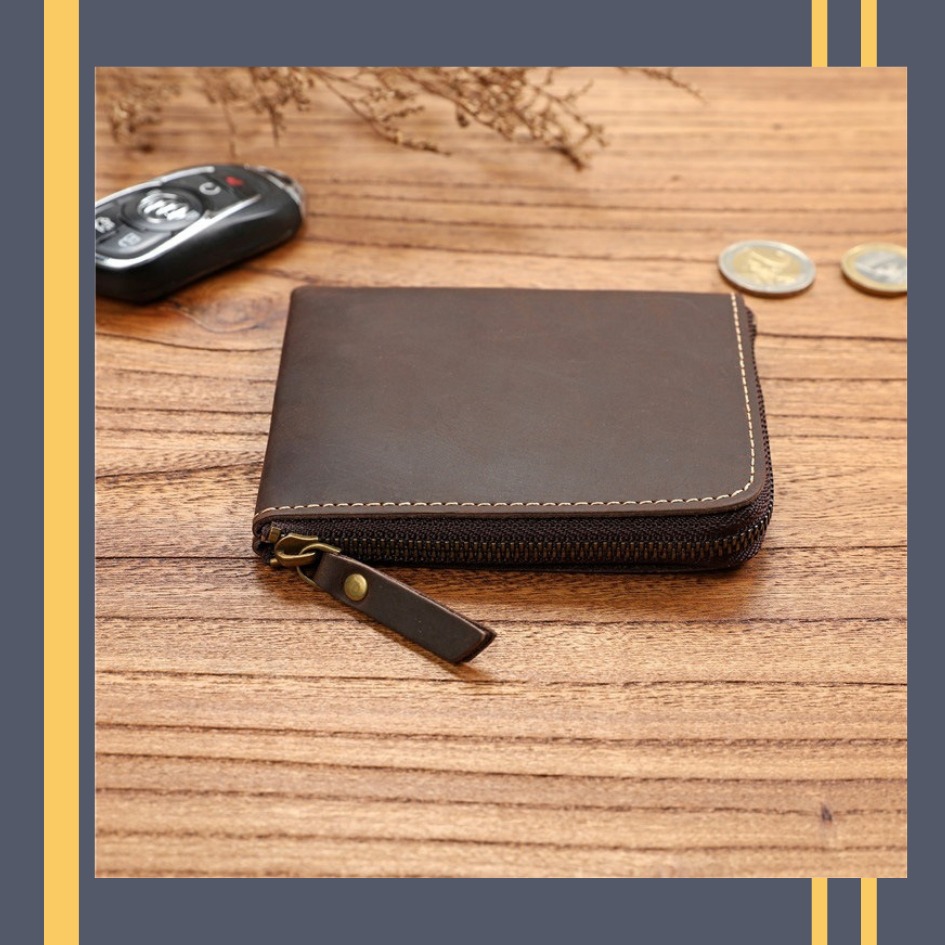 【巔品購物】瘋馬頭層牛皮 復古皮夾 男士皮夾 短拉鍊皮夾 真皮超薄 橫皮夾 簡約錢夾 真皮皮包-細節圖6