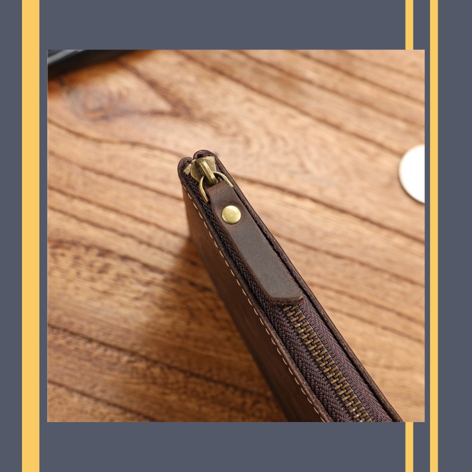 【巔品購物】瘋馬頭層牛皮 復古皮夾 男士皮夾 短拉鍊皮夾 真皮超薄 橫皮夾 簡約錢夾 真皮皮包-細節圖7