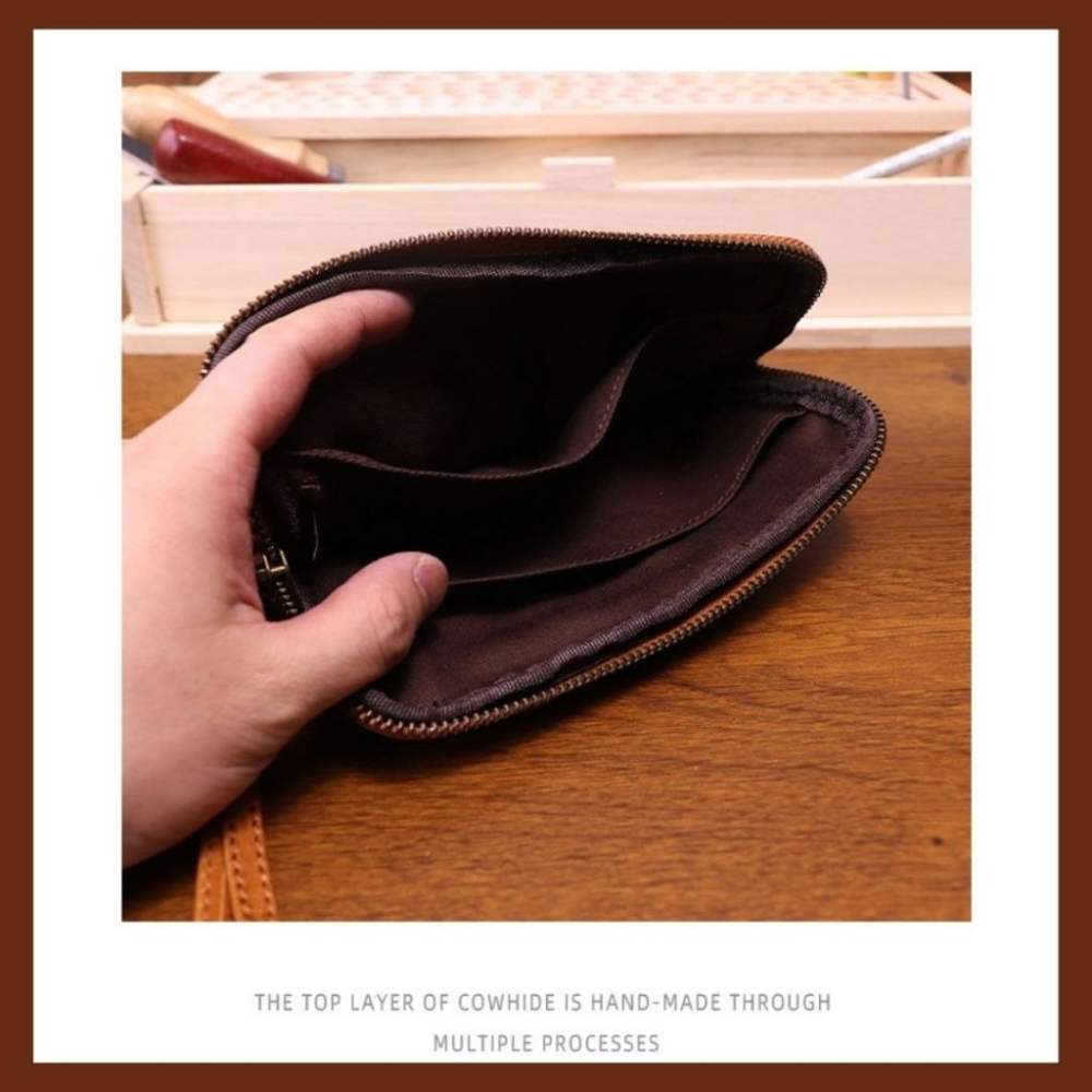 【巔品購物】植鞣皮復古包 頭層皮手拿包 植鞣皮手拿包 懷舊頭層皮包 大容量真皮皮包-細節圖2