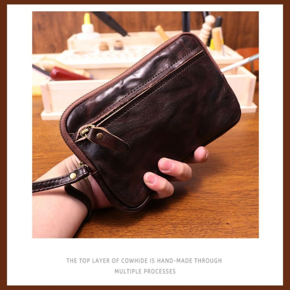 【巔品購物】植鞣皮復古包 頭層皮手拿包 植鞣皮手拿包 懷舊頭層皮包 大容量真皮皮包-細節圖4