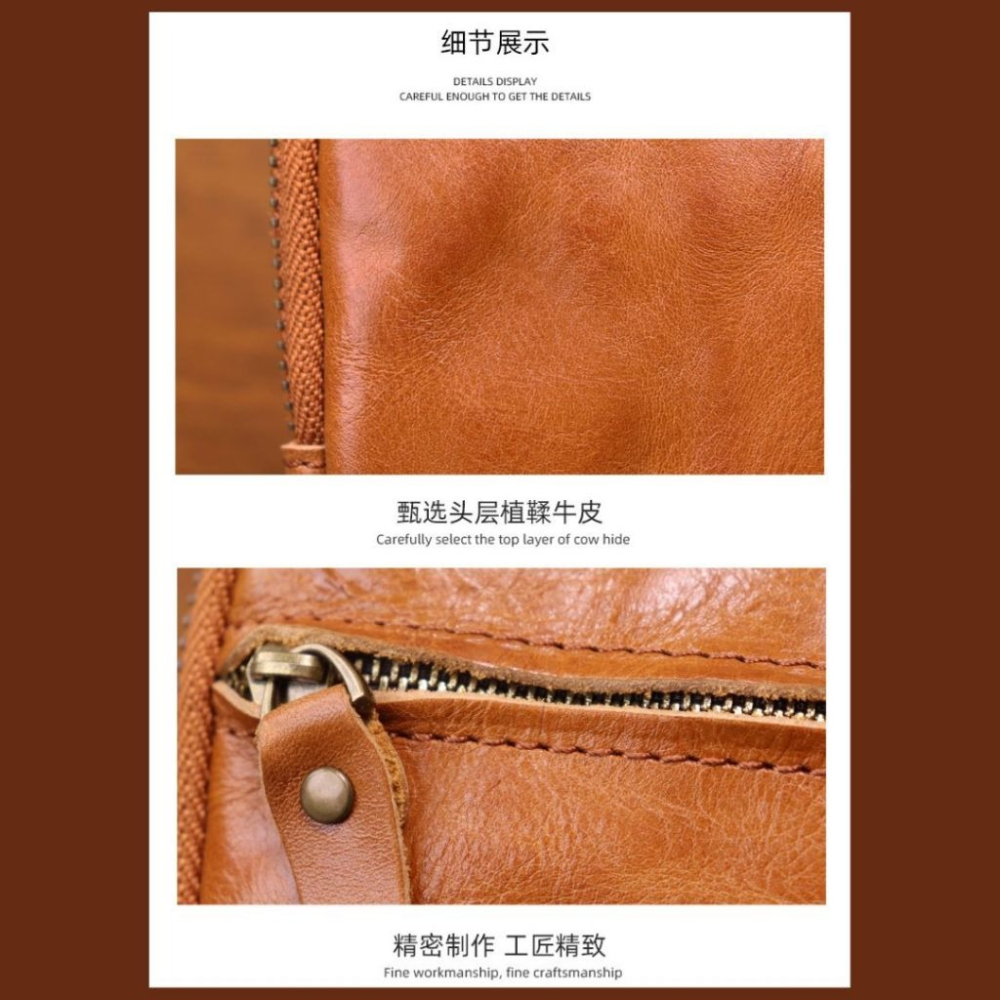 【巔品購物】植鞣皮復古包 頭層皮手拿包 植鞣皮手拿包 懷舊頭層皮包 大容量真皮皮包-細節圖7