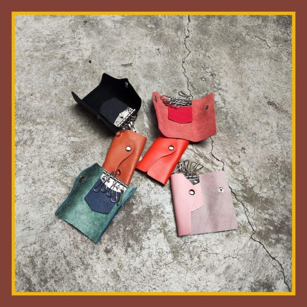 【巔品購物】6環扣牛皮鑰匙包 頭層皮鑰匙包 鈕扣鑰匙包 真皮鑰匙包-細節圖5