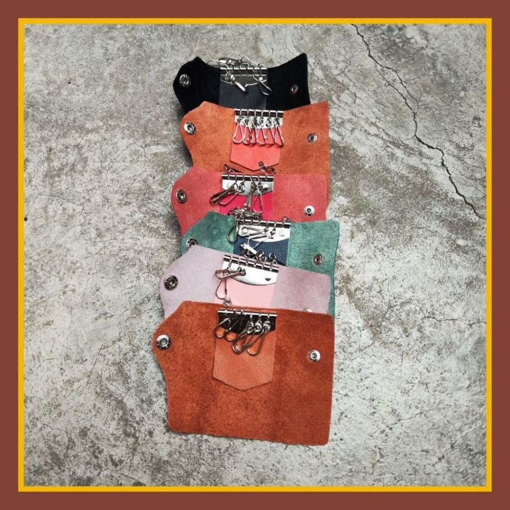 【巔品購物】6環扣牛皮鑰匙包 頭層皮鑰匙包 鈕扣鑰匙包 真皮鑰匙包-細節圖6