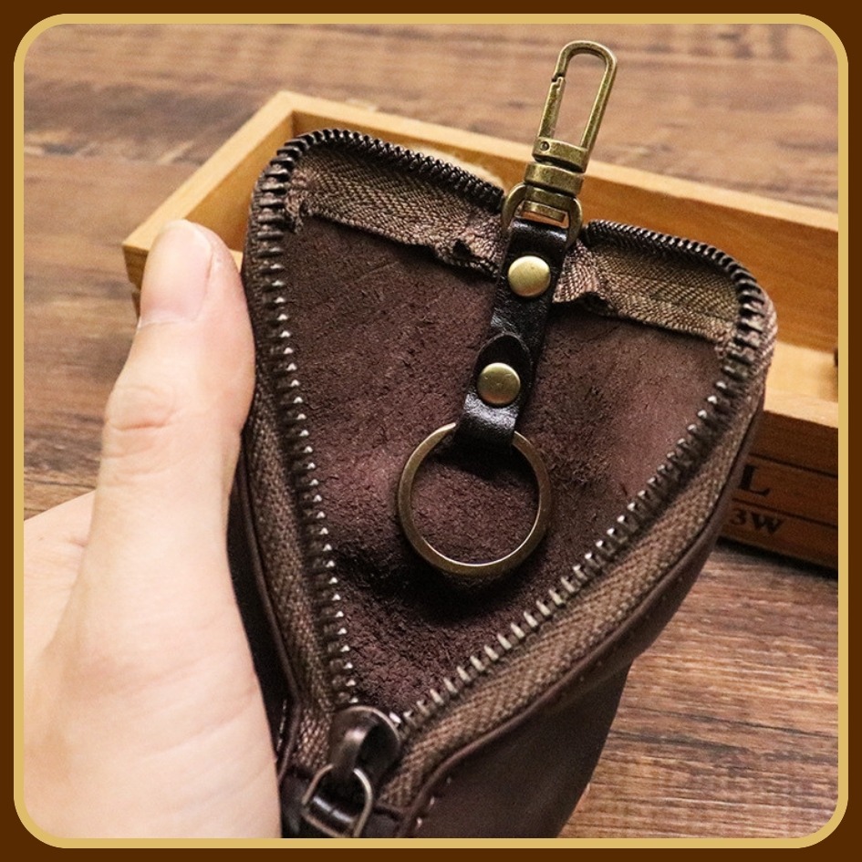 【巔品購物】植鞣皮鑰匙包 植鞣皮包 復古鑰匙包 鑰匙包 立體圓筒鑰匙包 頭層皮 植鞣皮 真皮-細節圖2