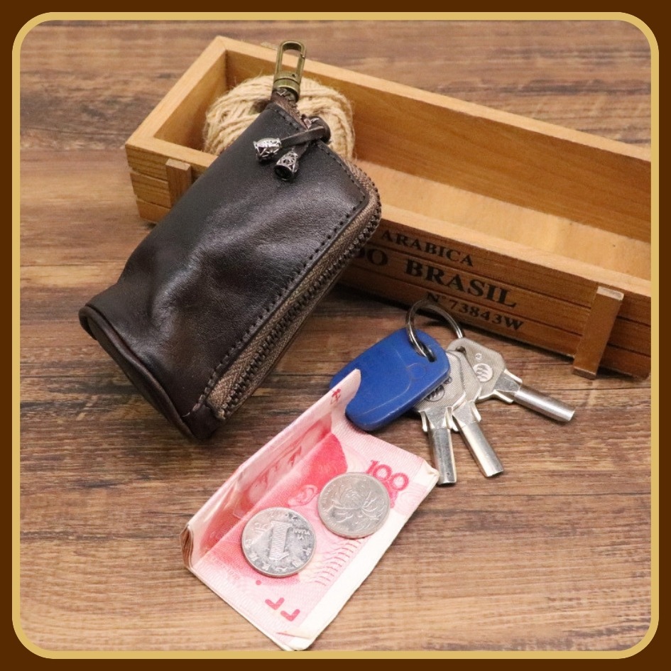 【巔品購物】植鞣皮鑰匙包 植鞣皮包 復古鑰匙包 鑰匙包 立體圓筒鑰匙包 頭層皮 植鞣皮 真皮-細節圖5