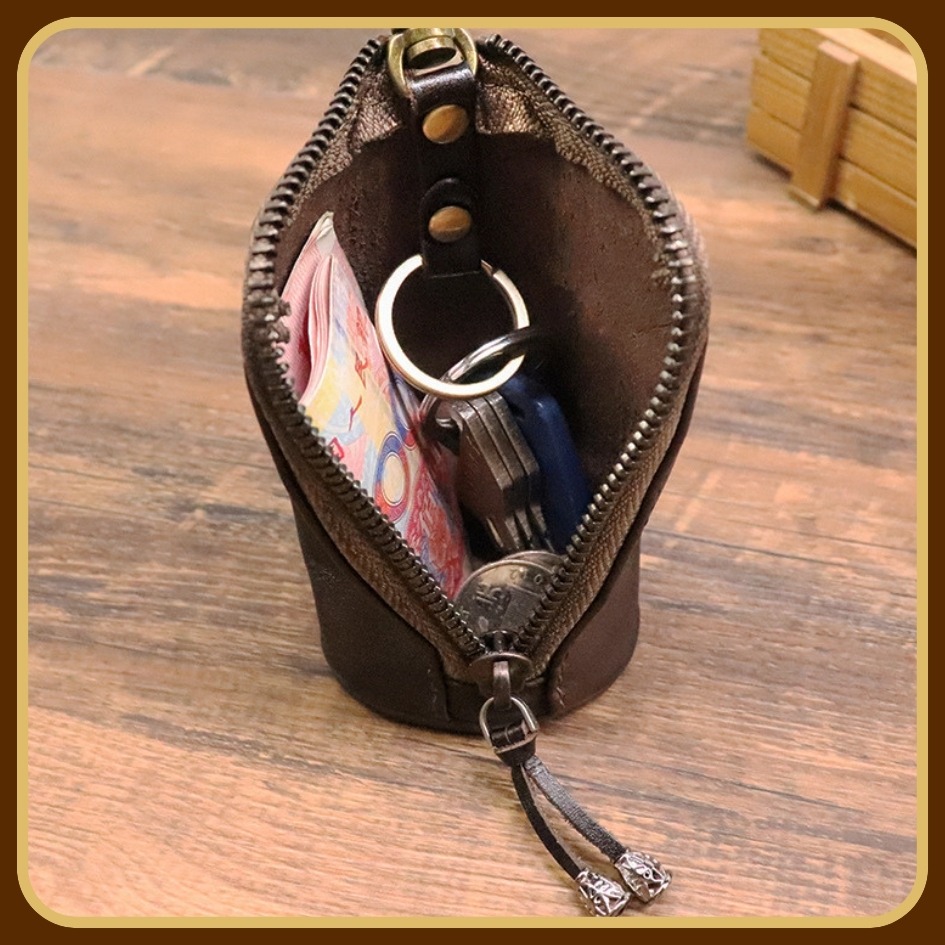 【巔品購物】植鞣皮鑰匙包 植鞣皮包 復古鑰匙包 鑰匙包 立體圓筒鑰匙包 頭層皮 植鞣皮 真皮-細節圖8