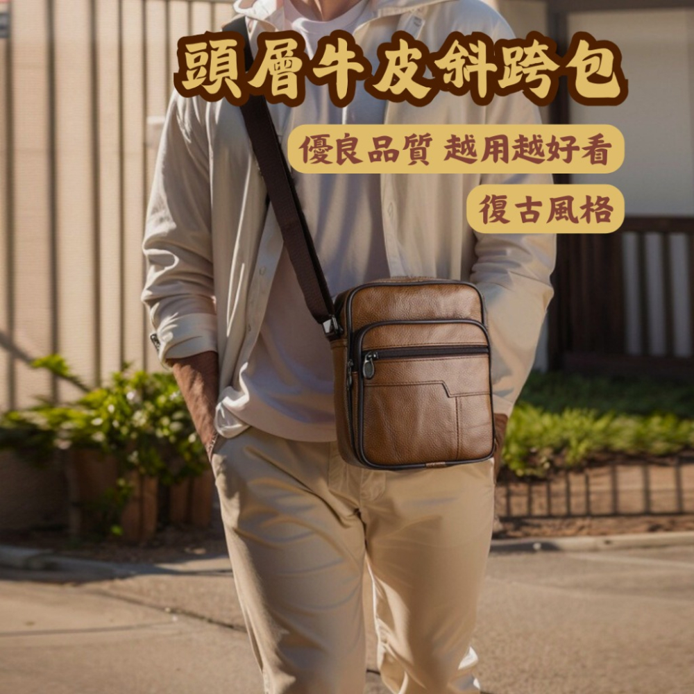 【巔品購物】復古風斜跨包 頭層牛皮肩包 可調斜肩包 牛皮側肩包 大容量肩包 劍橋包-細節圖3