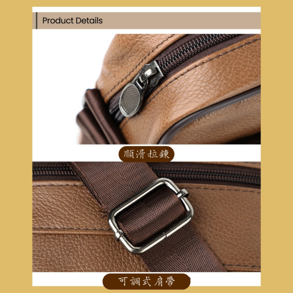 【巔品購物】復古風斜跨包 頭層牛皮肩包 可調斜肩包 牛皮側肩包 大容量肩包 劍橋包-細節圖5