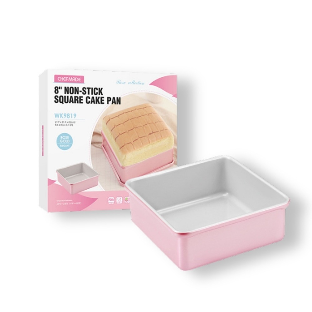 【巔品購物】8吋方型不粘烤模 玫瑰金 加高加厚 碳鋼材質 古早味蛋糕模 不粘模 不沾模-細節圖4