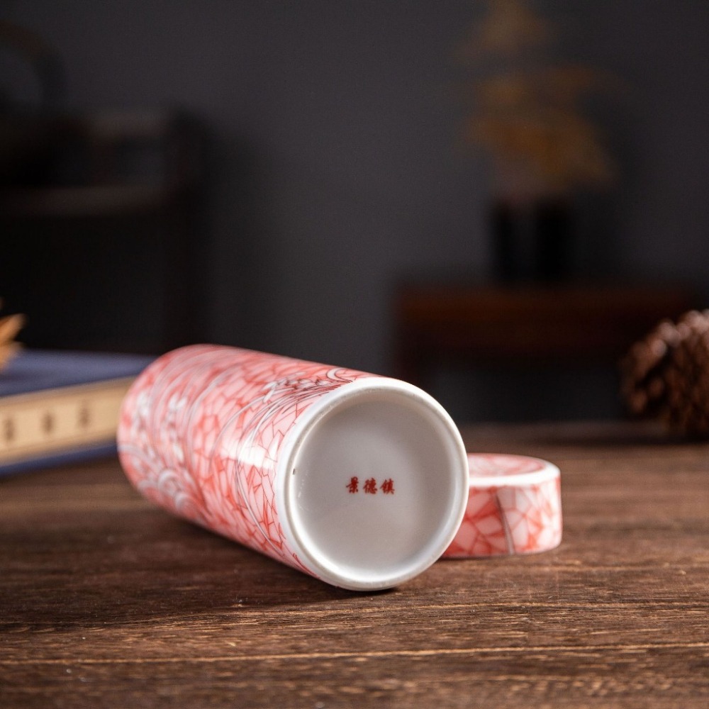 【巔品購物】【景德鎮】全陶瓷雙層保溫杯 500ml花卉彩繪杯 居家辦公水杯 陶瓷杯 雙層全瓷杯-細節圖3