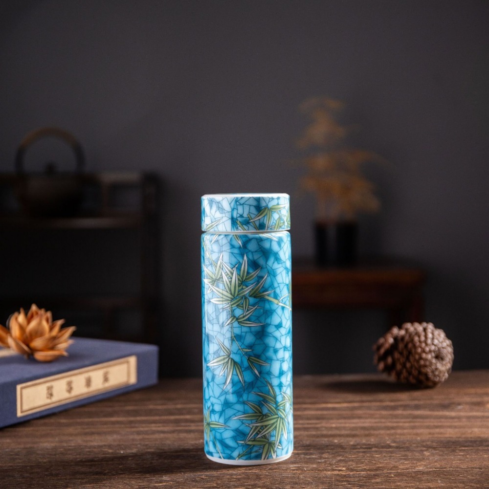 【巔品購物】【景德鎮】全陶瓷雙層保溫杯 500ml花卉彩繪杯 居家辦公水杯 陶瓷杯 雙層全瓷杯-規格圖8