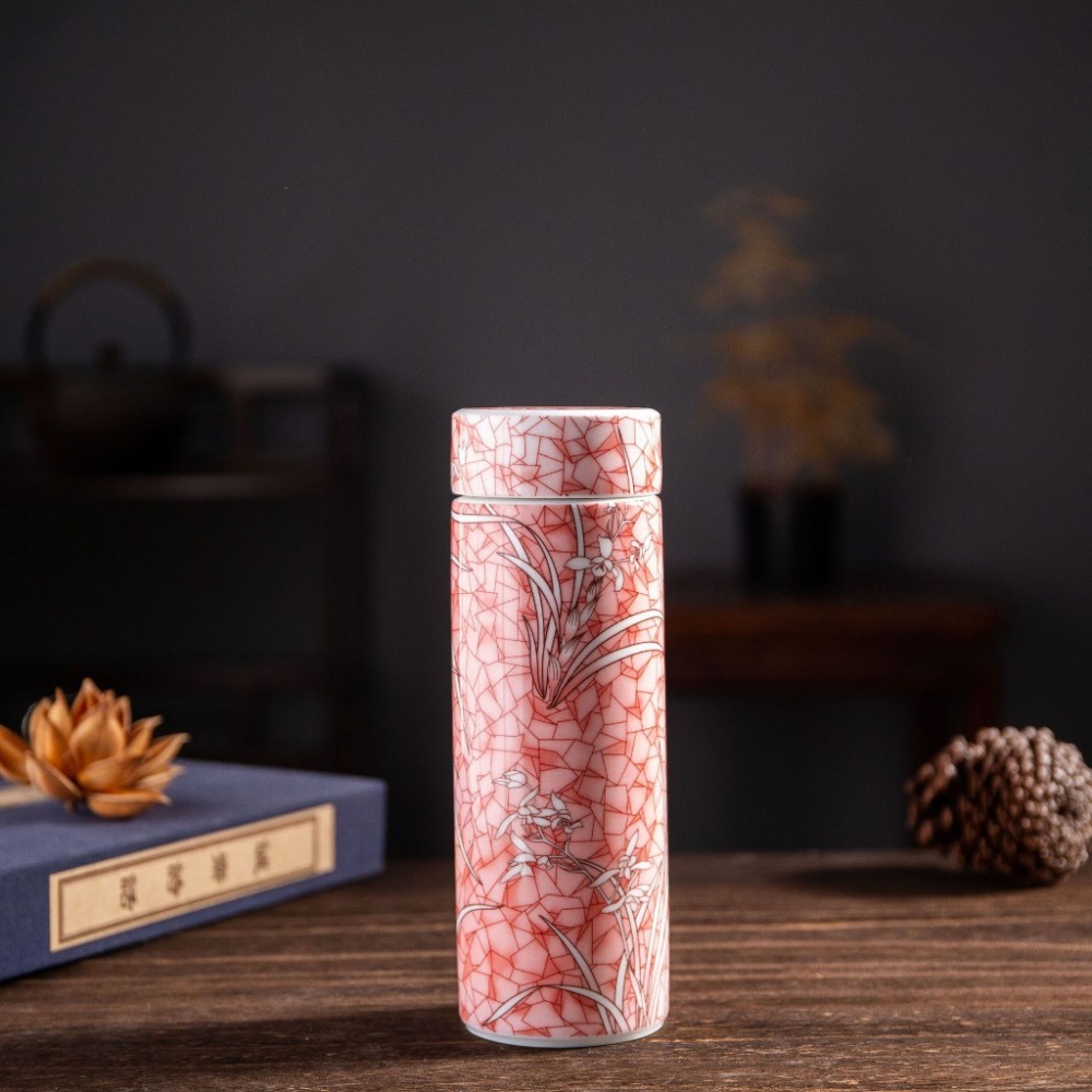 【巔品購物】【景德鎮】全陶瓷雙層保溫杯 500ml花卉彩繪杯 居家辦公水杯 陶瓷杯 雙層全瓷杯-規格圖8