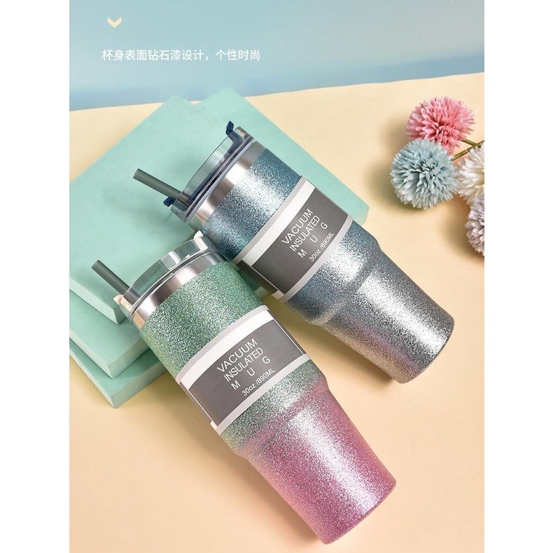 【巔品購物】304不鏽鋼保溫杯 鑽石杯20oz/30oz 冰霸杯 汽車杯 吸管杯 保溫杯 車載杯 不鏽鋼杯 彩鑽杯-細節圖2