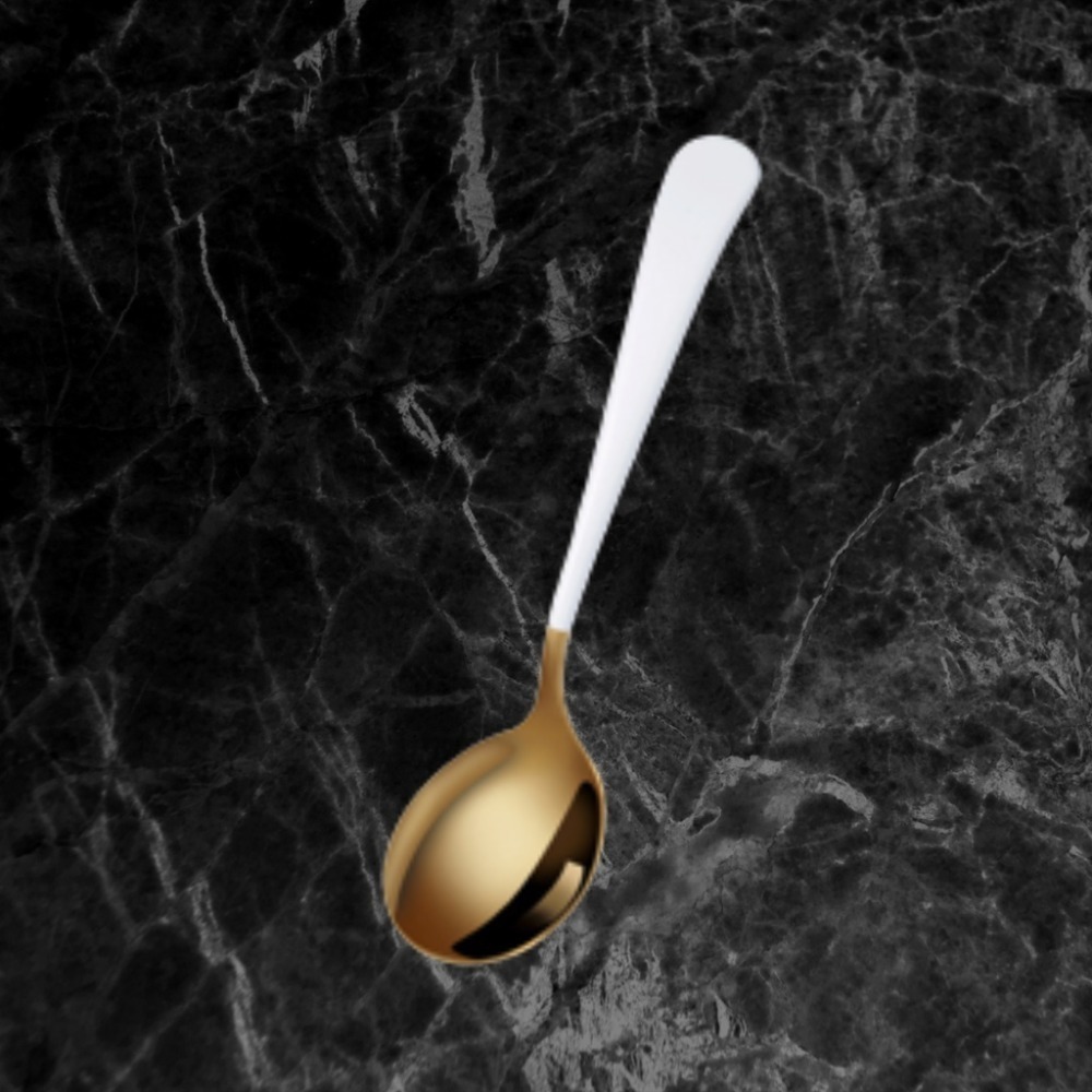 【巔品購物】304韓式加厚圓頭湯匙 網紅勺 不銹鋼勺子 水果甜品勺 湯匙圓勺 鍍鈦金 小圓湯匙-規格圖1